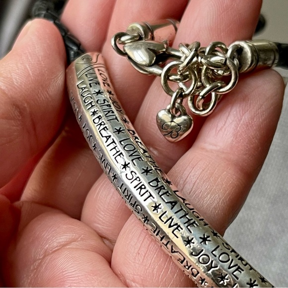 BRIGHTON Braided Leather Scrolled Bar Live Love Laugh Joy Spirit Breathe Choker - Picture 3 of 9